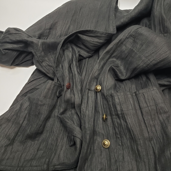 Vintage Black Women's Linen Jacket Blazer Relaxed Boxy - Picture 8 of 16